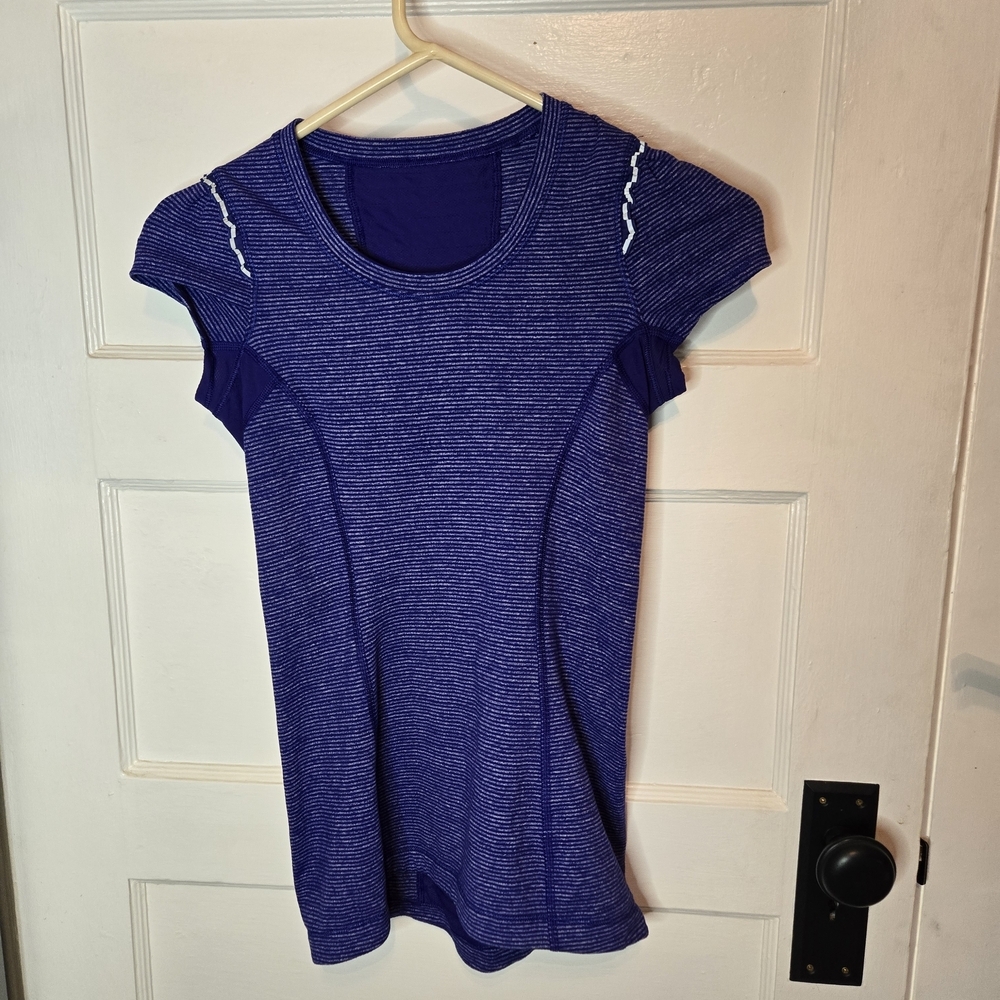 lululemon athletica Navy Striped Short Sleeve Tee